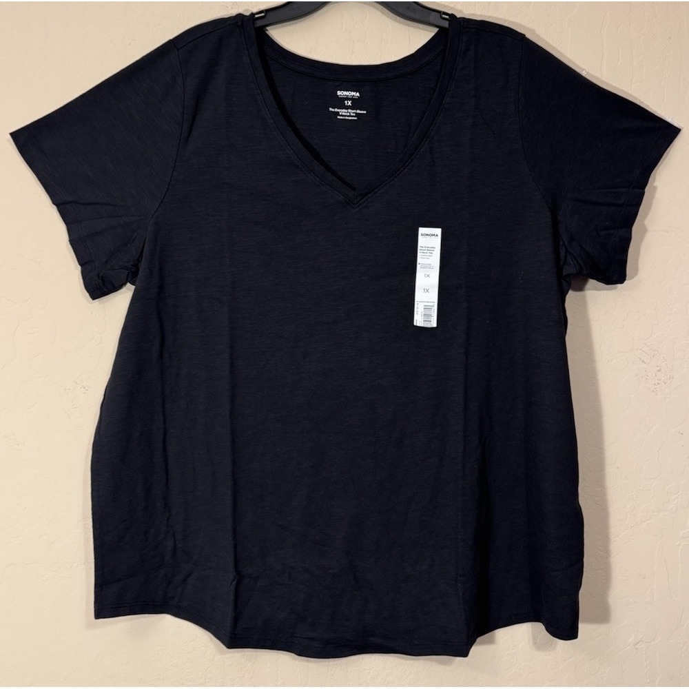 Sonoma The Everyday Tee‎ V-Neck Short Sleeve Black Shirt Top Women Size 1X NEW